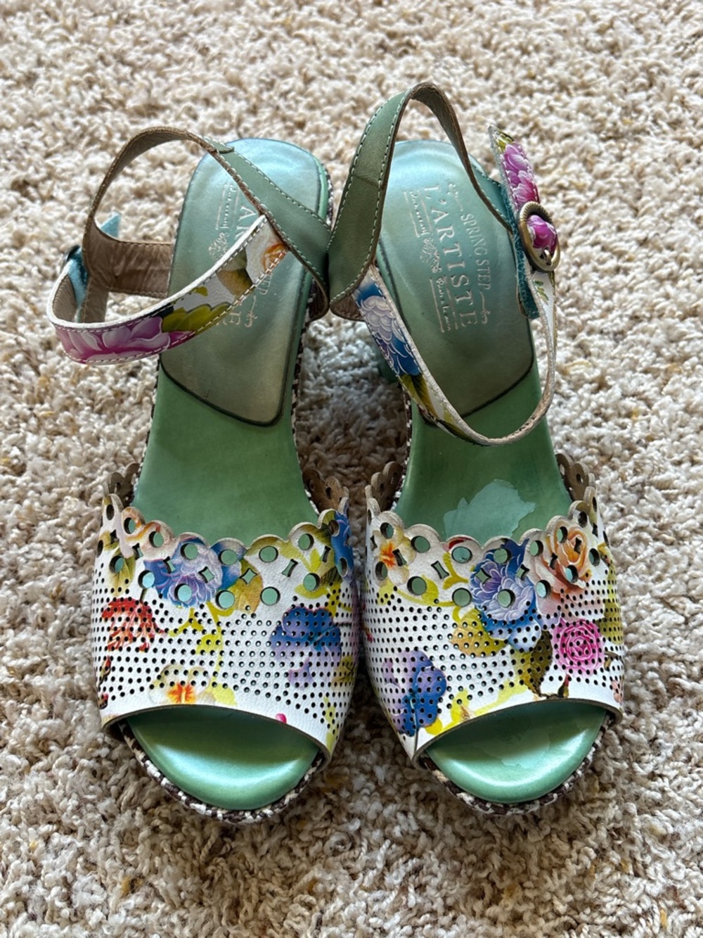 L' Artiste Jivvi by Spring Step Heel Strap Sandal Floral Leather Size 40